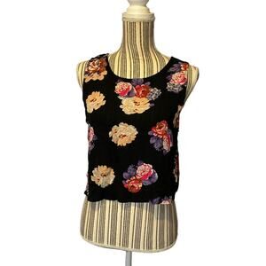 Andree by G-Unit Black Floral Crew Neck Sleeveless Crop Top Women’s Large